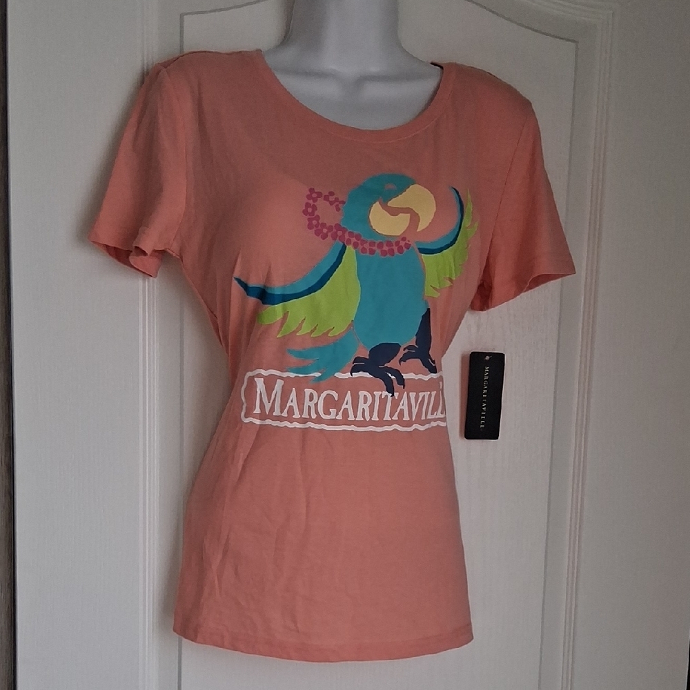 Margaritaville Peach Tee with Colorful Parrot